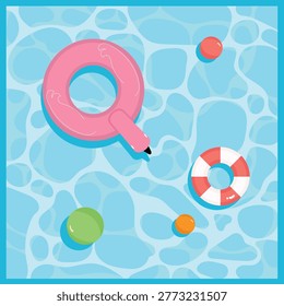 swimming pool with pool float top view flat design