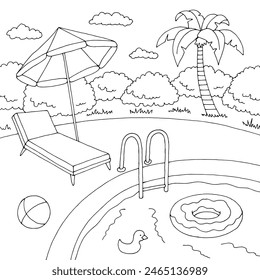 Ilustración de boceto de paisaje blanco negro gráfico de la piscina Vector 