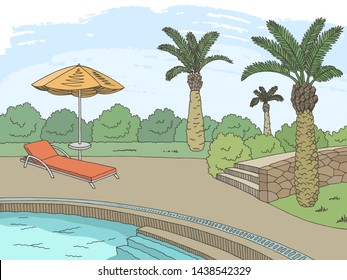 Swimming pool graphic color landscape sketch illustration vector