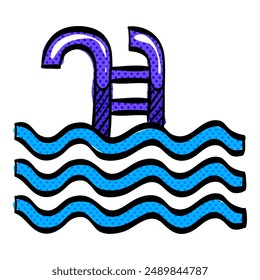 Swimming pool halftone icon hand drawn color vector illustration