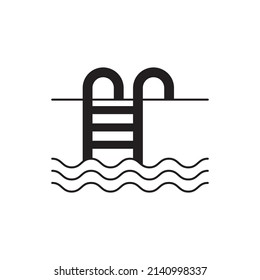 Swimming pool icon in black flat glyph, filled style isolated on white background