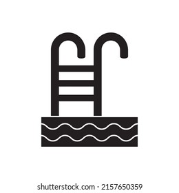 Swimming pool icon in black flat glyph, filled style isolated on white background