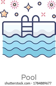 Swimming Pool Icon In Flat Vector Design, Editable Lap Pool Concept 