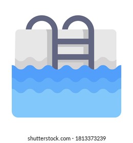 Swimming Pool Icon In Flat Vector Design, Editable Lap Pool Concept 