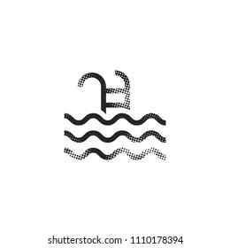 Swimming pool icon in halftone style. Black and white monochrome vector illustration.