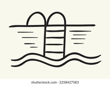 Icono de la piscina.  Ilustración vectorial dibujada a mano.