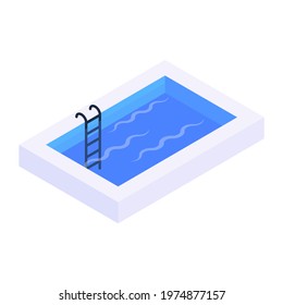 Swimming Pool Icon In Isometric Vector Design, Editable Lap Pool Concept 