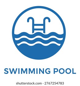 Swimming pool icon with ladder and wavy lines in blue circle icon