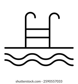 The swimming pool icon in line style with editable stroke. The swimming pool icon displays water waves and a pool ladder