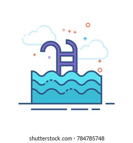 Swimming pool icon in outlined flat color style. Vector illustration.