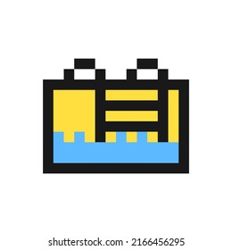 Swimming pool icon in pixel art design isolated on white background, vector sign symbol