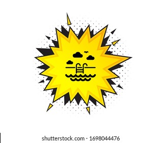Icono de piscina. Burbuja del discurso de cita. Señal de la cuenca exterior. Símbolo de servicio de hotel. Marcas de cotización. Icono clásico de la piscina. Vector