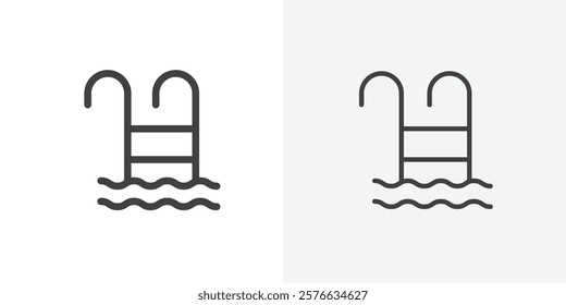 Swimming pool icon set in black flat solid and outlined style.