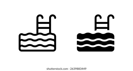Swimming Pool Icon Set. A black icon of a swimming pool, representing leisure or hotel amenities.