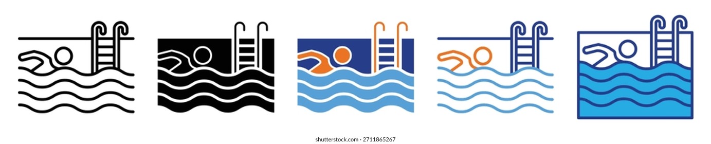 Conjunto de iconos de piscina Colección de estilo múltiple