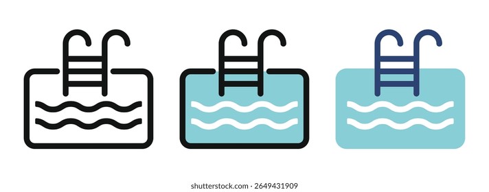 Swimming pool icon set – vector line and color illustrations for summer, leisure, and facility design