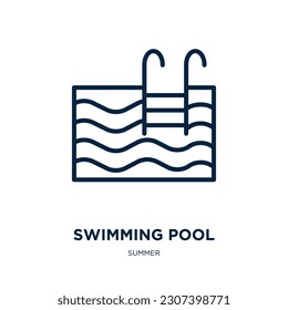 swimming pool icon from summer collection. Thin linear swimming pool, pool, swimming outline icon isolated on white background. Line vector swimming pool sign, symbol for web and mobile