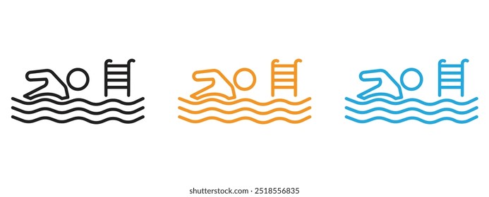 Swimming pool icon Thin line illustration set
