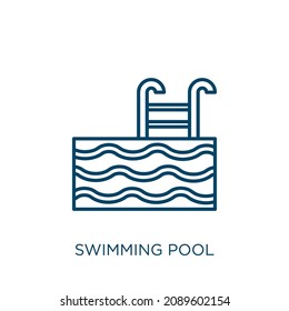 swimming pool icon. Thin linear swimming pool outline icon isolated on white background. Line vector swimming pool sign, symbol for web and mobile