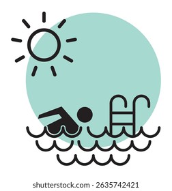 Swimming pool icon in thin outline style. Athlete fitness water sport skill