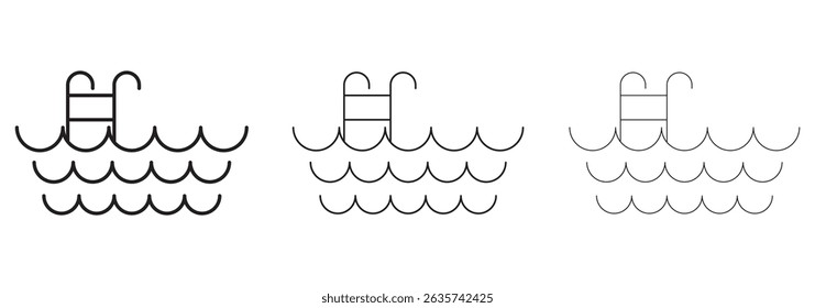 Swimming pool icon in thin outline style. Athlete fitness water sport skill