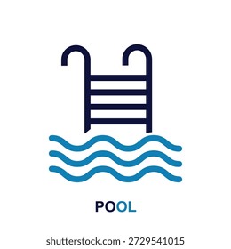 Icono de la piscina Vector con agua clara y escalera, perfecto para la actividad de ocio, el Ocio de verano y el escenario al aire libre.