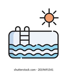 Swimming Pool Icon Vector Illustration. Flat Outline Cartoon. Travel and Tourism Icon Concept Isolated Premium Vector