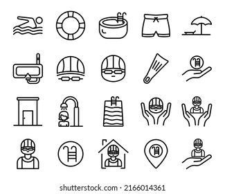 Swimming pool icon vector set. suitable for swimming icon, sport. line icon style. Simple design illustration editable