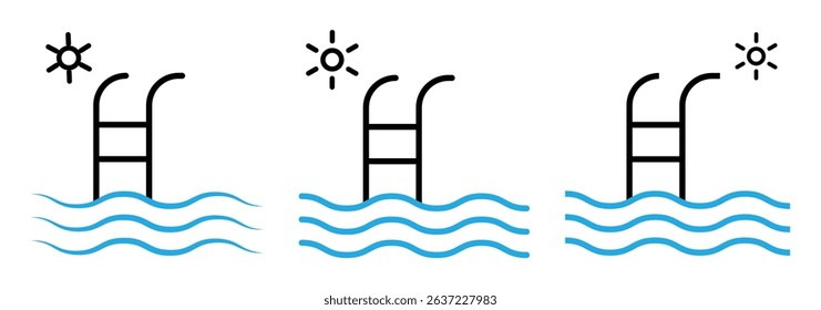 Swimming pool icon vector set. Poolside access sign. Outline symbol of Swimming pool water for web design or mobile app. Vector Illustration