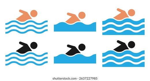 Swimming pool icon vector set. Poolside access sign. Outline symbol of Swimming pool water for web design or mobile app. Vector Illustration