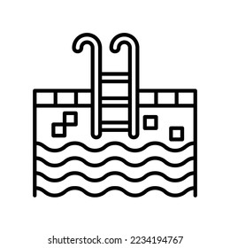 Swimming pool icon with water and ladder in black outline style