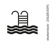 Swimming pool icon. Water waves symbol. Ladder entry design. Black vector illustration.