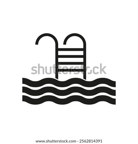 Swimming pool icon. Water waves symbol. Ladder entry design. Black vector illustration.