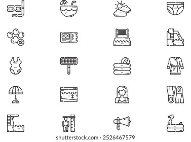 Swimming pool icons collection is a vector illustration with editable stroke.