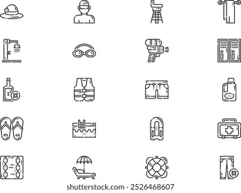 Swimming pool icons collection is a vector illustration with editable stroke.
