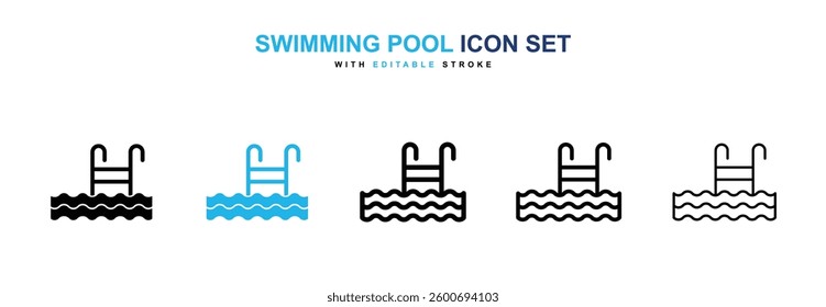 Swimming pool icons graphics set in black and blue colors