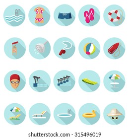 Swimming Pool icons set in flat design with long shadow. Illustration EPS10