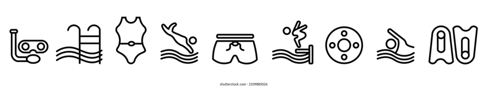 Iconos de la piscina Set, icono de natación en una ilustración vectorial de estilo diferente