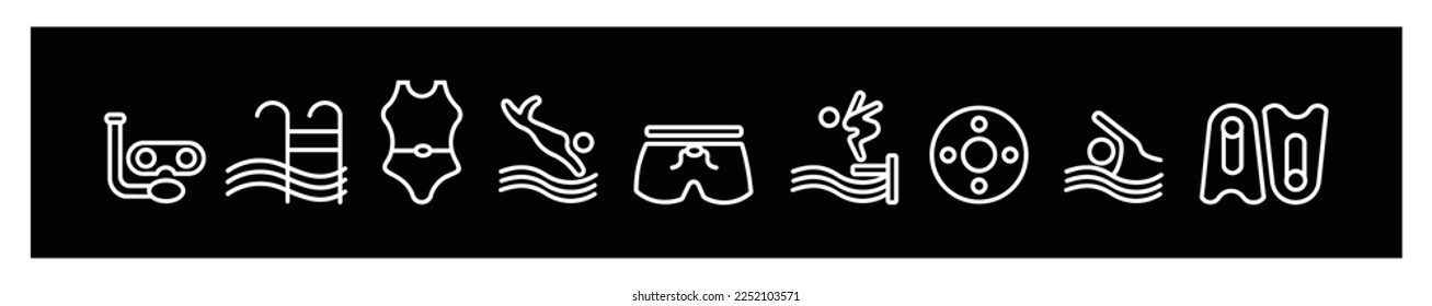 Iconos de la piscina Set, icono de natación en diferentes íconos vectoriales de estilo para el diseño en fondo negro