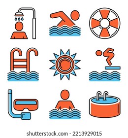 Swimming Pool Icons Set on White Background. Vector illustration