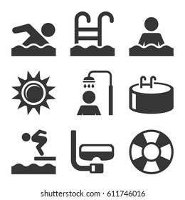 Swimming Pool Icons Set on White Background. Vector illustration