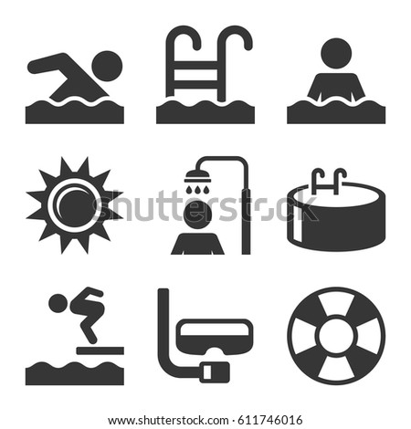 Swimming Pool Icons Set on White Background. Vector illustration