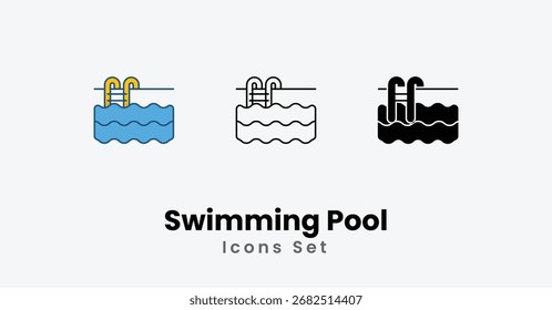 Iconos de la piscina delgada línea y glifo icono de Vector Ilustración de stock