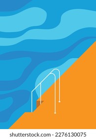swimming pool illustration in flat style. contains yellow, blue, and gray