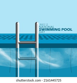 Swimming pool with iron ladder and bold texts, National Swimming Pool Day July 11