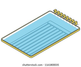 Swimming pool isometric on white background. Springboard for water jump. Outlined sport illustration