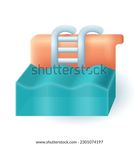 Swimming pool with ladder 3D illustration. Cartoon drawing of outdoor or indoor tropical hotel pool for tourists in 3D style on white background. Vacation, tourism, relaxation, leisure concept