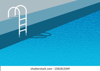 Swimming pool ladder background. Water reflection illustration. Recreation resort banner template. SPA party invitation.