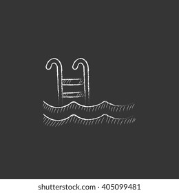 Swimming pool with ladder. Drawn in chalk icon.