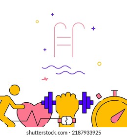 Swimming pool ladder filled line vector icon, simple illustration, related bottom border.